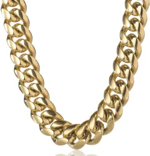 316L Stainless Steel Miami Cuban Link Chain 14K or White REAL Gold Plated Hip Hop Necklace or Bracelet 8mm-18mm for Men Women(Custom Box and Pouch Packing, Christmas Gift)