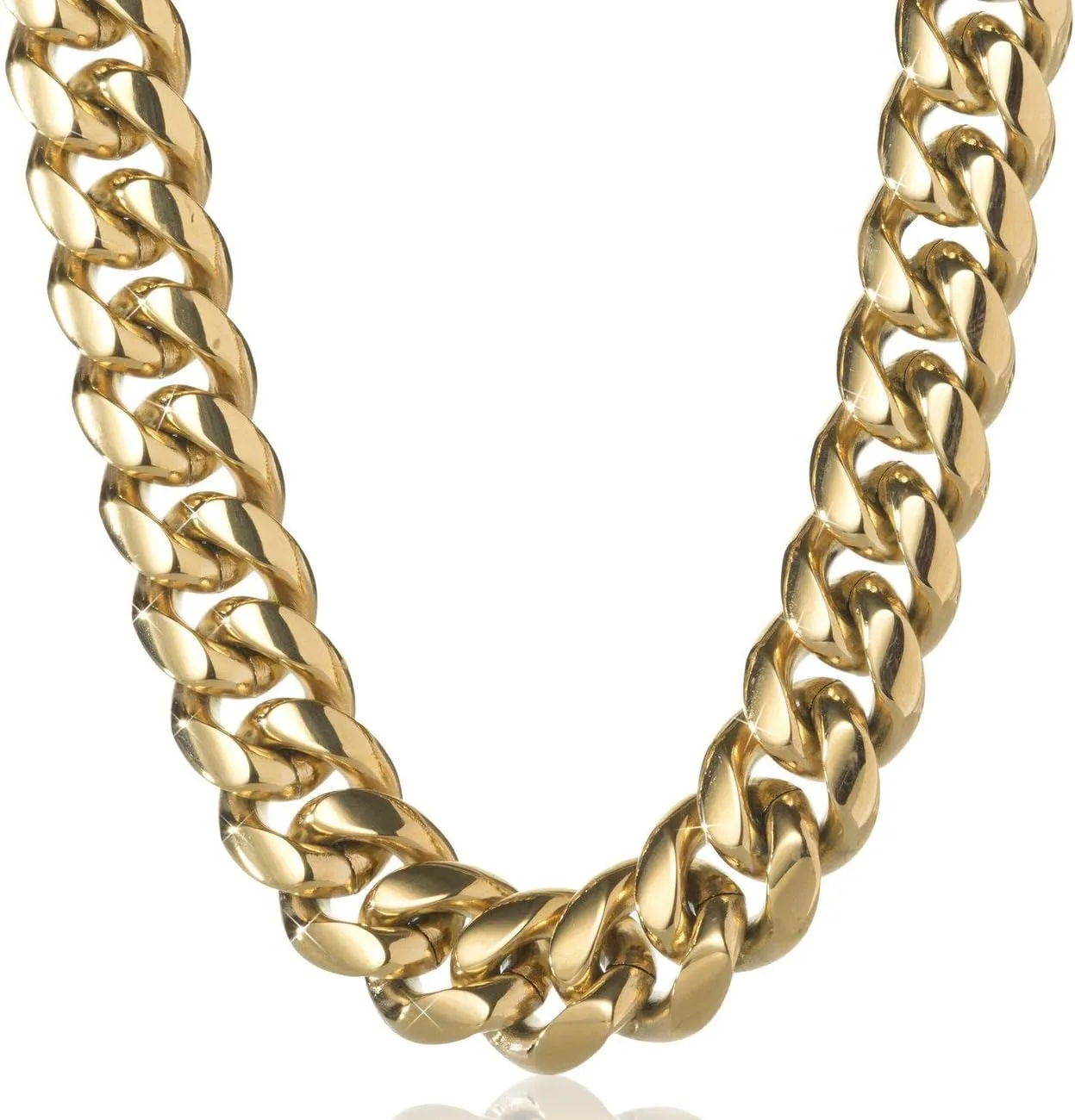 316L Stainless Steel Miami Cuban Link Chain 14K or White REAL Gold Plated Hip Hop Necklace or Bracelet 8mm-18mm for Men Women(Custom Box and Pouch Packing, Christmas Gift)