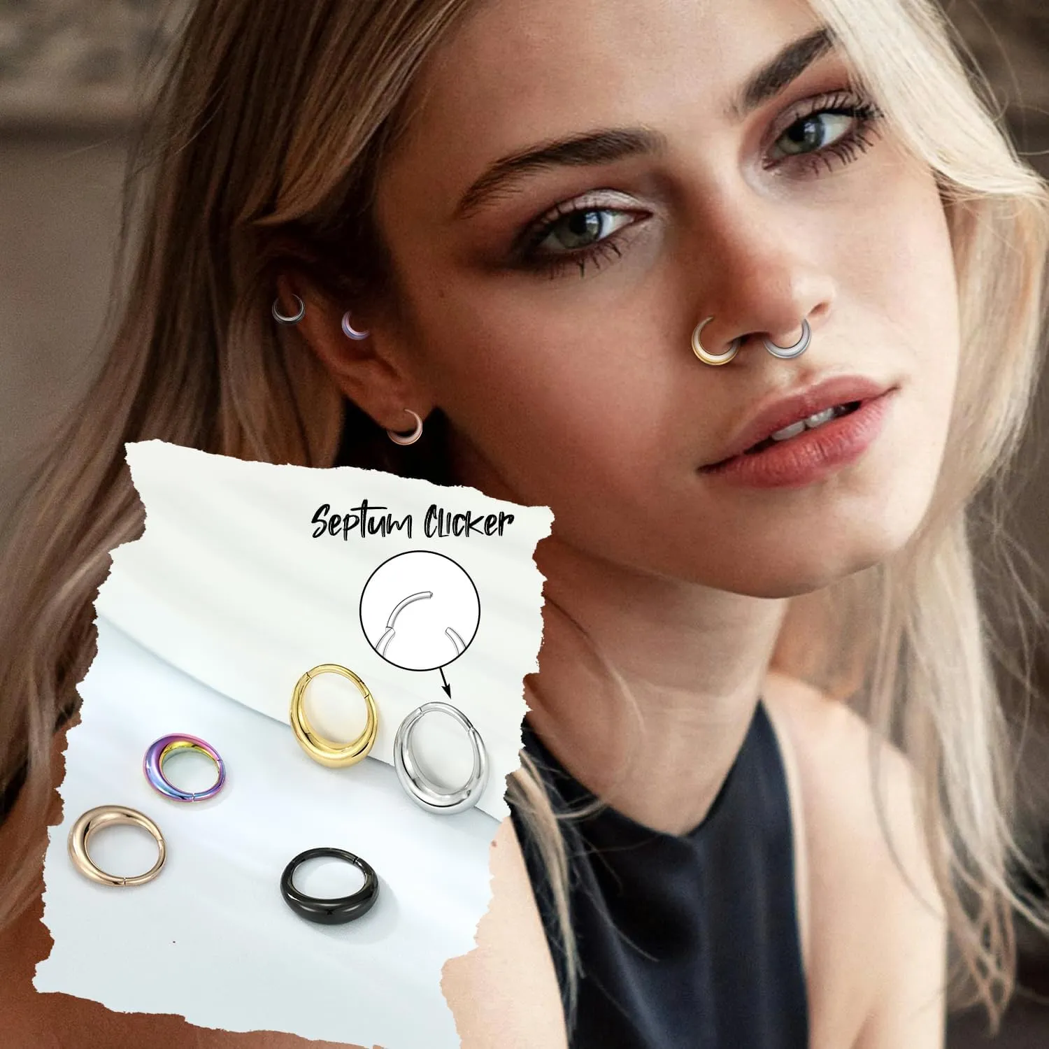 316L Stainless Steel Septum Jewelry Septum Rings 3PCS Seamless Clicker Ring 16G Septum Piercings Hinged Segment Nose Hoop Ring Daith Tragus Rook Cartilage Hoop Earring Helix Conch Piercing Jewelry