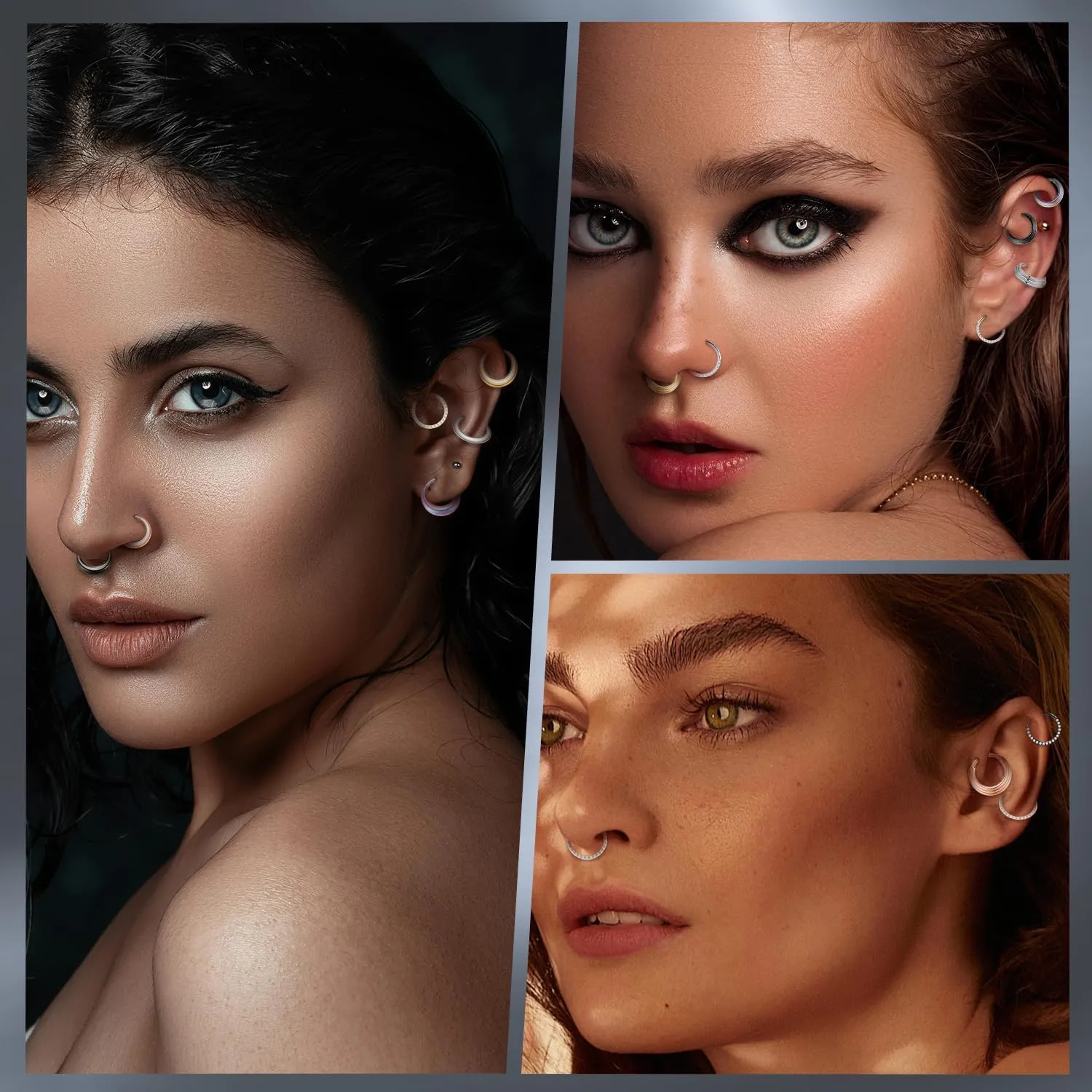 316L Stainless Steel Septum Jewelry Septum Rings 3PCS Seamless Clicker Ring 16G Septum Piercings Hinged Segment Nose Hoop Ring Daith Tragus Rook Cartilage Hoop Earring Helix Conch Piercing Jewelry