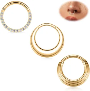 316L Stainless Steel Septum Jewelry Septum Rings 3PCS Seamless Clicker Ring 16G Septum Piercings Hinged Segment Nose Hoop Ring Daith Tragus Rook Cartilage Hoop Earring Helix Conch Piercing Jewelry