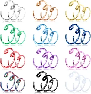 36PCS 6MM 8MM 10MM Nose Rings Hoops 316L Surgical Steel Small Hoop Cartilage Piercing for Women Men Colorful Lip Hoop Earrings Cubic Zirconia Nose Jewelry 20G Double Hoop Nose Ring