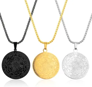 3pcs Archangels Pendant Necklaces - Stainless Steel Seven Princes of Heaven Seal of the Archangel Michael Coin Pendant Medal with Chain for Men and Women Protection Amulet