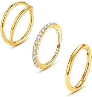 3Pcs Nose Rings Hoop 20G 18G 16G Surgical Steel Hinged Segment Rings Septum Jewelry Lip Ring Helix Conch cartilage earring for Women Girls Men 7mm 8mm 10mm