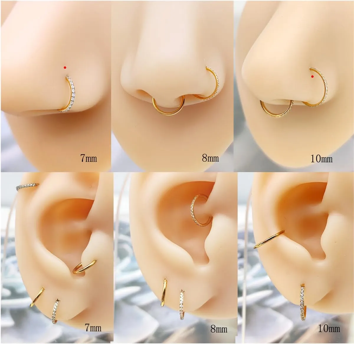 3Pcs Nose Rings Hoop 20G 18G 16G Surgical Steel Hinged Segment Rings Septum Jewelry Lip Ring Helix Conch cartilage earring for Women Girls Men 7mm 8mm 10mm