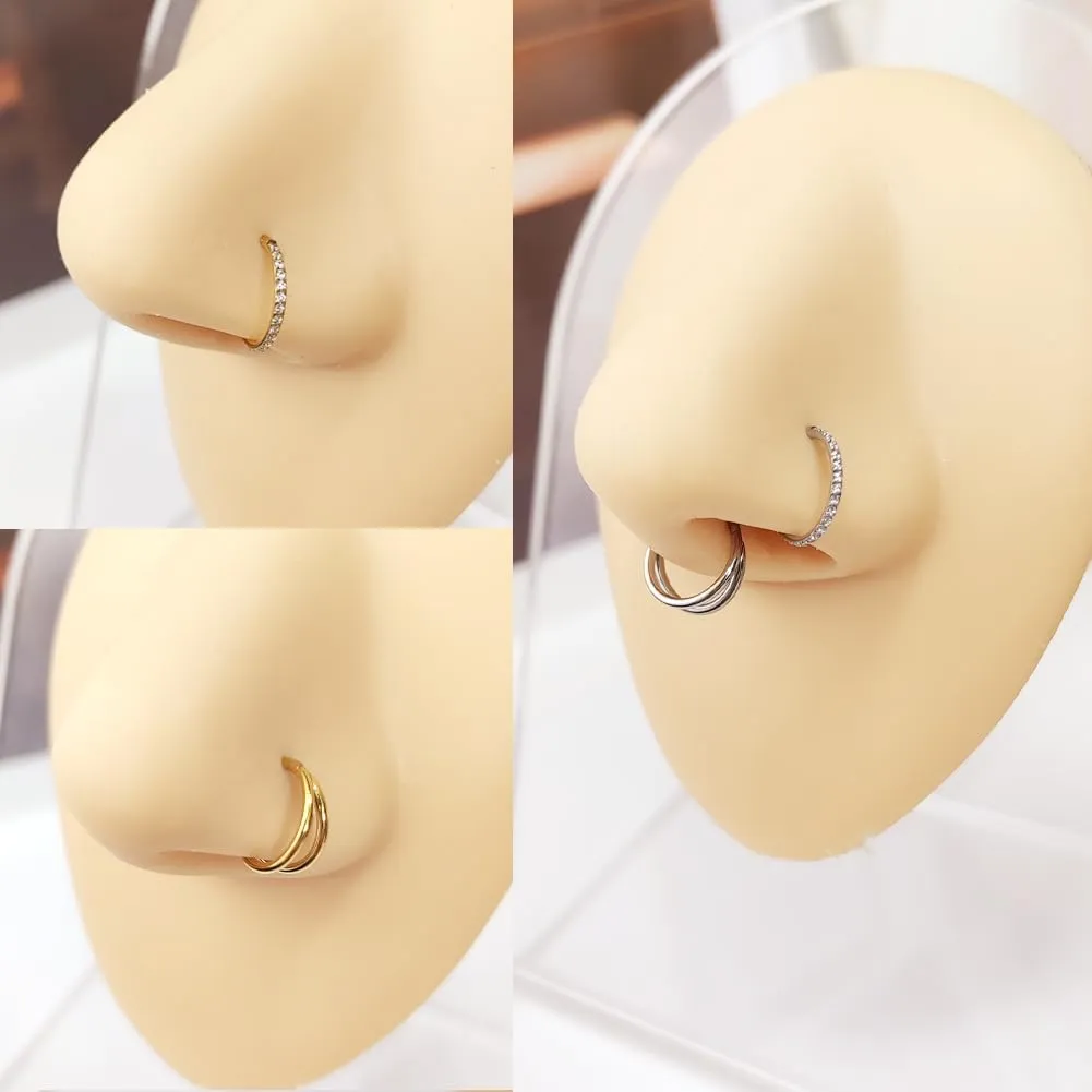 3Pcs Nose Rings Hoop 20G 18G 16G Surgical Steel Hinged Segment Rings Septum Jewelry Lip Ring Helix Conch cartilage earring for Women Girls Men 7mm 8mm 10mm