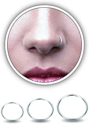 3pK Nose ring Hoops, Women Piercing Jewellery, Silver