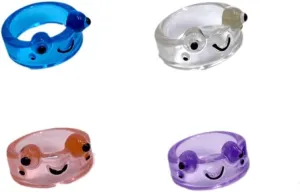 4 Pcs Frog Rings Evil Eye Ring Y2k Acrylic Resin Colorful Animal Finger Ring for Cute Chunky Plastic Vintage Trendy Friendship Dainty Cool Knuckle Set Jewelry for Women