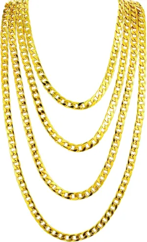 4 Pieces Fake Gold Chains Stainless Steel Chunky Necklace Faux 80s, 90s Gold Chain for Hip Hop Rapper Party Favors, 8 mm 24 Inch Long