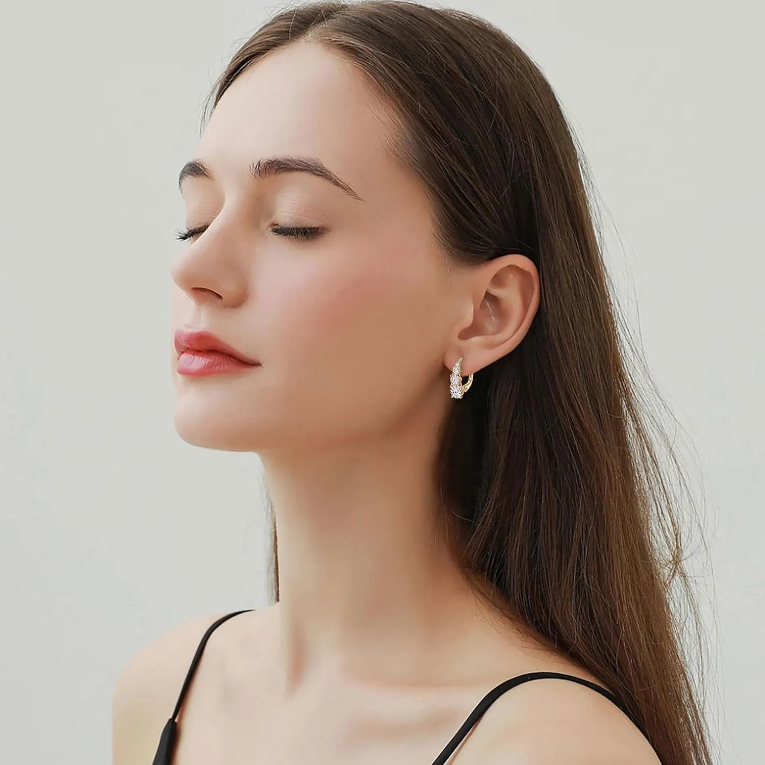 4 Stone Moissanite Hoop Earrings, 925 Sterling Silver Hypoallergenic Leverback Drop Earrings for Women, D Color VVS1 Round Cut Jewelry Gifts