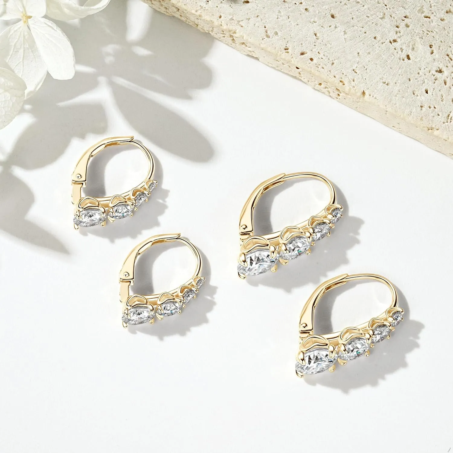 4 Stone Moissanite Hoop Earrings, 925 Sterling Silver Hypoallergenic Leverback Drop Earrings for Women, D Color VVS1 Round Cut Jewelry Gifts
