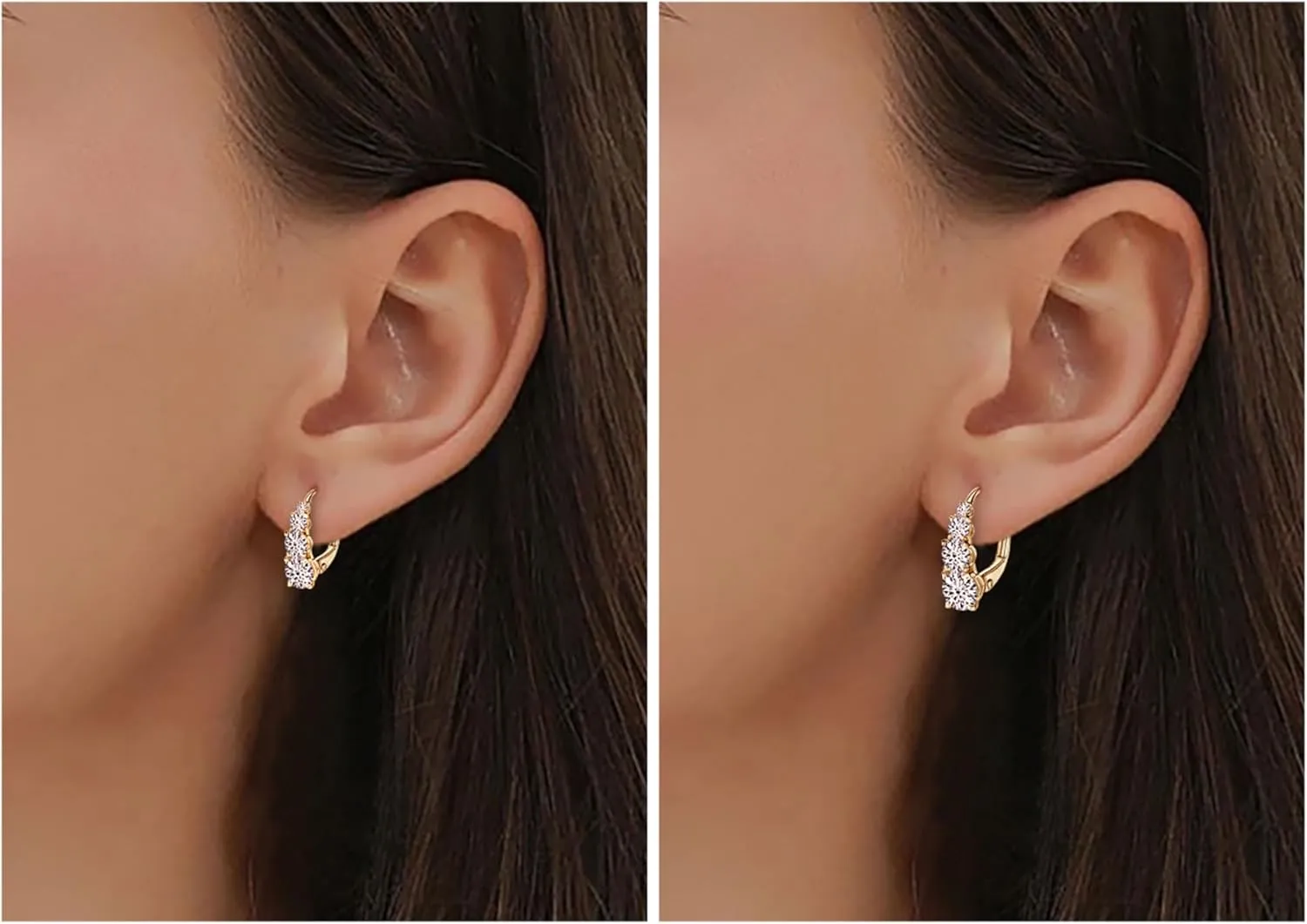 4 Stone Moissanite Hoop Earrings, 925 Sterling Silver Hypoallergenic Leverback Drop Earrings for Women, D Color VVS1 Round Cut Jewelry Gifts