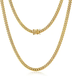 4mm 6mm Miami Cuban Link Chain 14K REAL Gold Plated 316L Stainless Steel Solid Necklace Bracelet for Womens Mens(Double Safety Clasp, Custom Box and Pouch Packing, Christmas Gift)