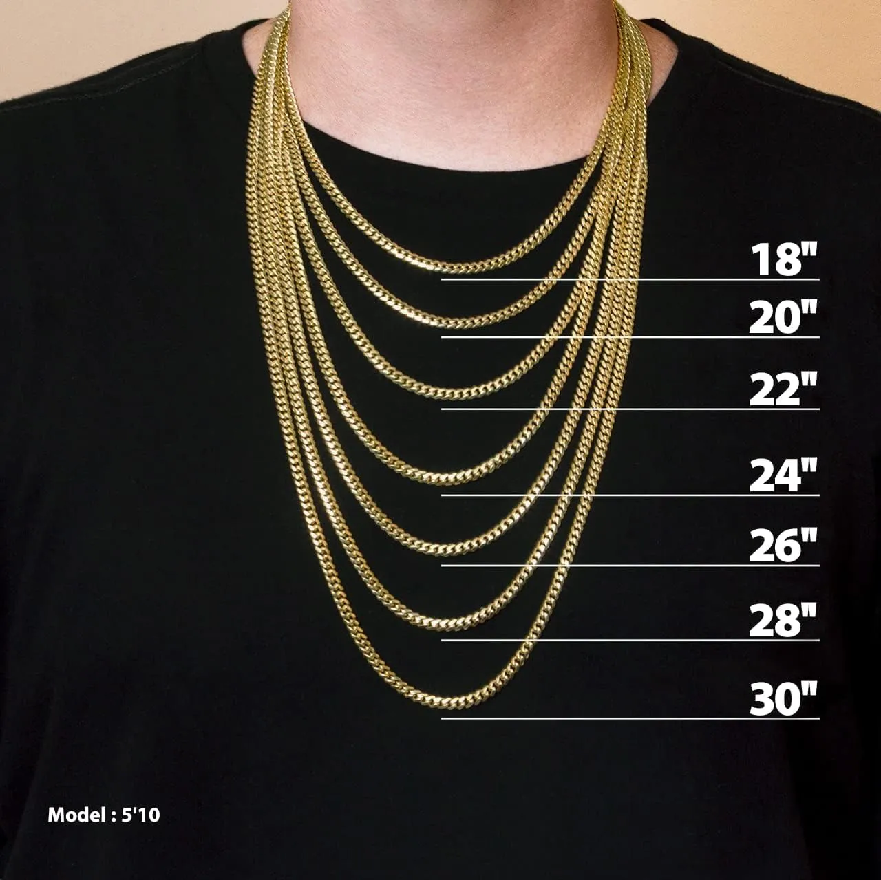 4mm 6mm Miami Cuban Link Chain 14K REAL Gold Plated 316L Stainless Steel Solid Necklace Bracelet for Womens Mens(Double Safety Clasp, Custom Box and Pouch Packing, Christmas Gift)