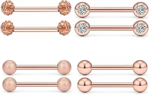 4Pairs 14G Stainless Steel Nipple Rings Glitter Colorful CZ Ball Straight Barbell Bars Tongue Ring 16mm(5/8Inch) Body Piercing Jewelry Set