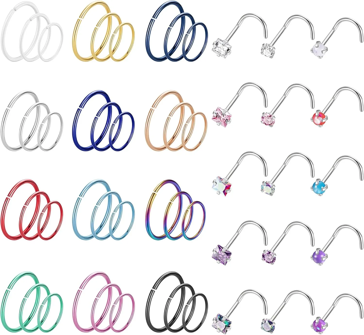 51Pcs 316L Stainless Steel Nose Rings Hoops for Women Men L Shape Nose Rings Studs Hypoallergenic Helix Tragus Ring Lip Septum Ring Cartilage Hoop Earring Piercing Jewelry