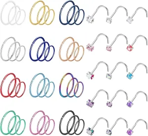 51Pcs 316L Stainless Steel Nose Rings Hoops for Women Men L Shape Nose Rings Studs Hypoallergenic Helix Tragus Ring Lip Septum Ring Cartilage Hoop Earring Piercing Jewelry