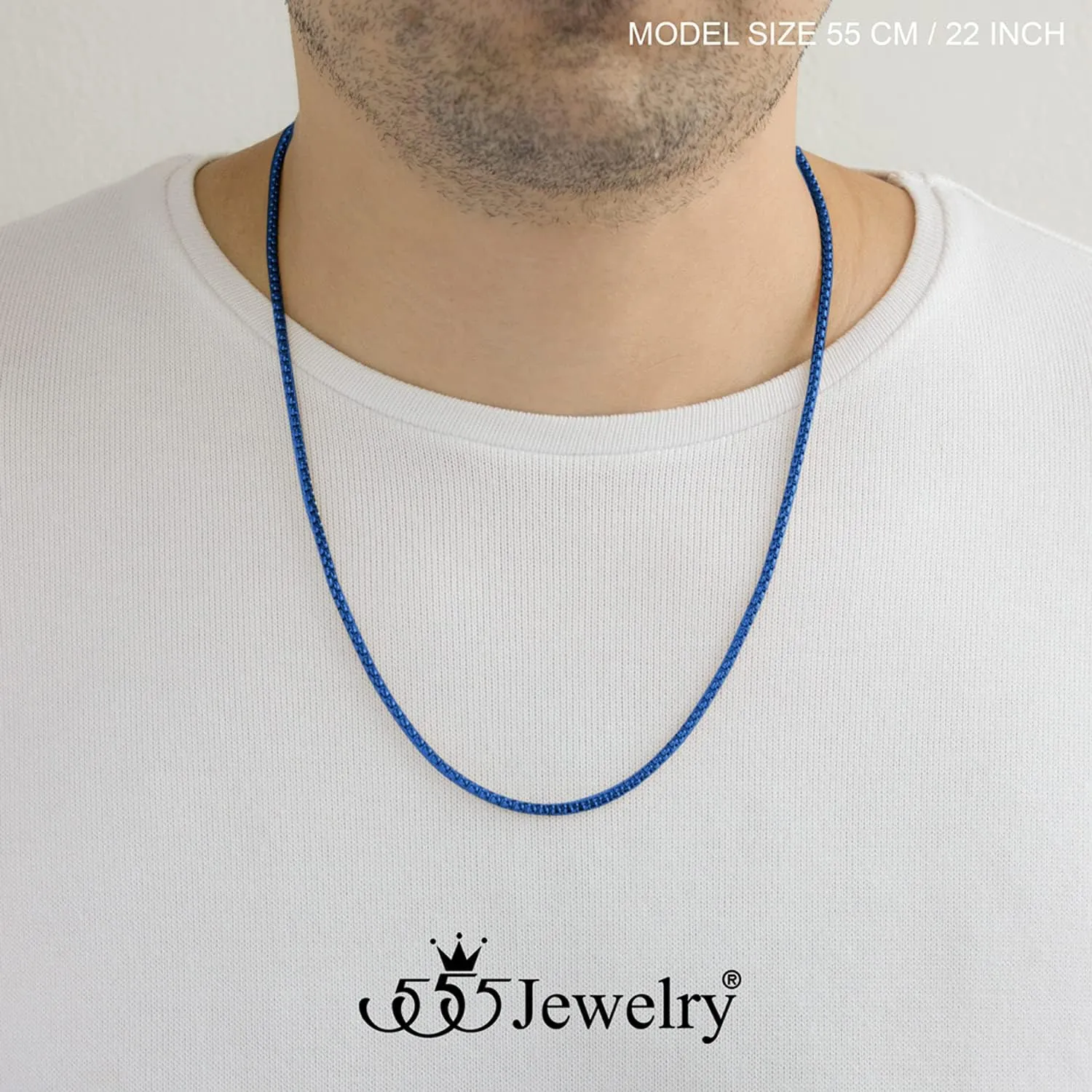 555Jewelry 2.5mm Stainless Steel Box Chain Necklace for Men & Women, 16-28 Inch
