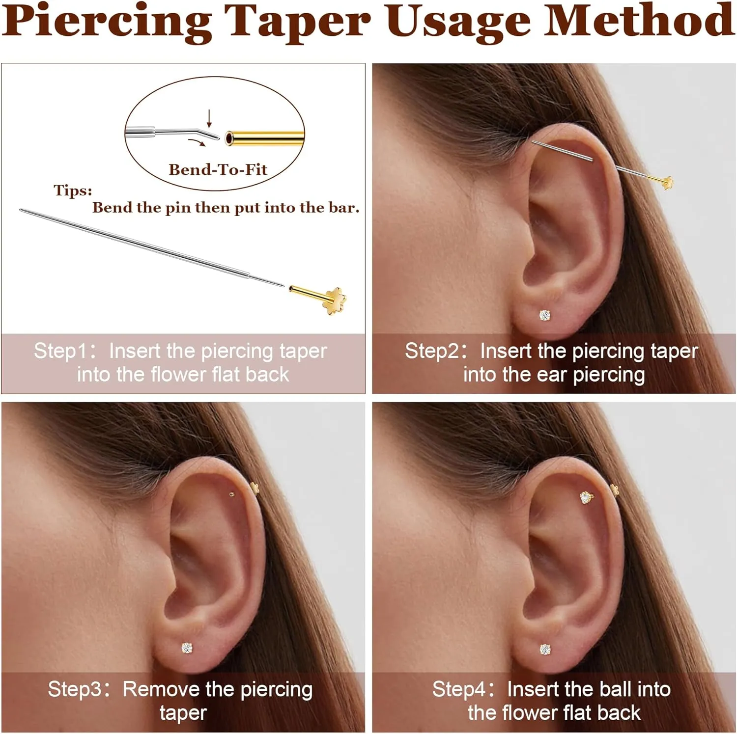 5Pairs 18G 20G Threadless Earring for Women 316L Stainless Steel Push in Earrings CZ Flower Flat Back Stud Earrings Cartilage Helix Tragus Lobe Stud Labret Monroe Threadless Nose Studs