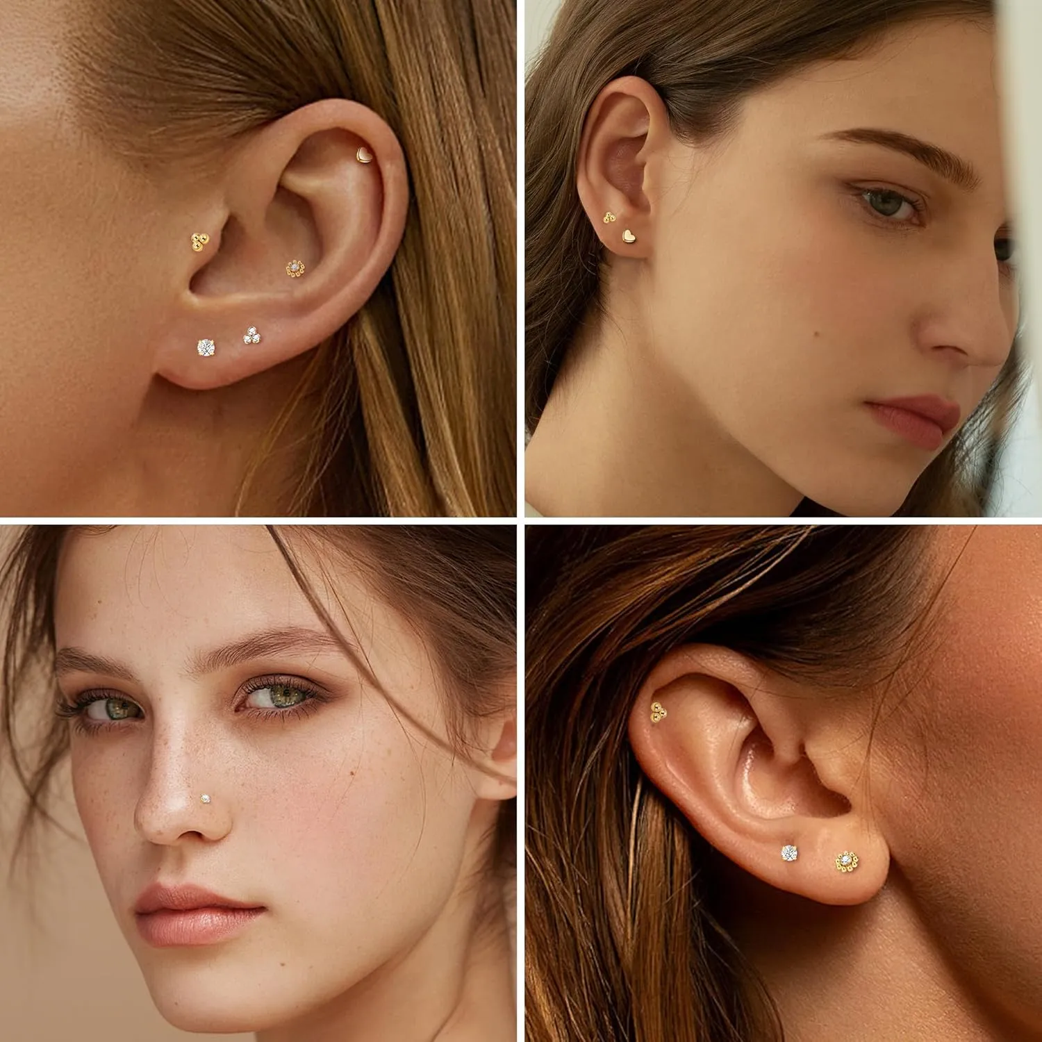 5Pairs 18G 20G Threadless Earring for Women 316L Stainless Steel Push in Earrings CZ Flower Flat Back Stud Earrings Cartilage Helix Tragus Lobe Stud Labret Monroe Threadless Nose Studs