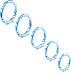 5Pcs G23 Titanium Nose Rings 16G/18G/20G Hinged Clicker Segment Nose Rings Hoop Lip Septum rings Multi-Color Tragus Cartilage Sleeper Earrings 6mm 7mm 8mm 9mm 10mm Hypoallergenic Nose Rings for Women Men