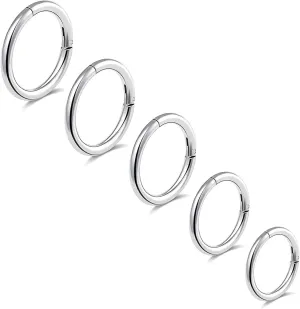 5Pcs G23 Titanium Nose Rings 16G/18G/20G Hinged Clicker Segment Nose Rings Hoop Lip Septum rings Multi-Color Tragus Cartilage Sleeper Earrings 6mm 7mm 8mm 9mm 10mm Hypoallergenic Nose Rings for Women Men