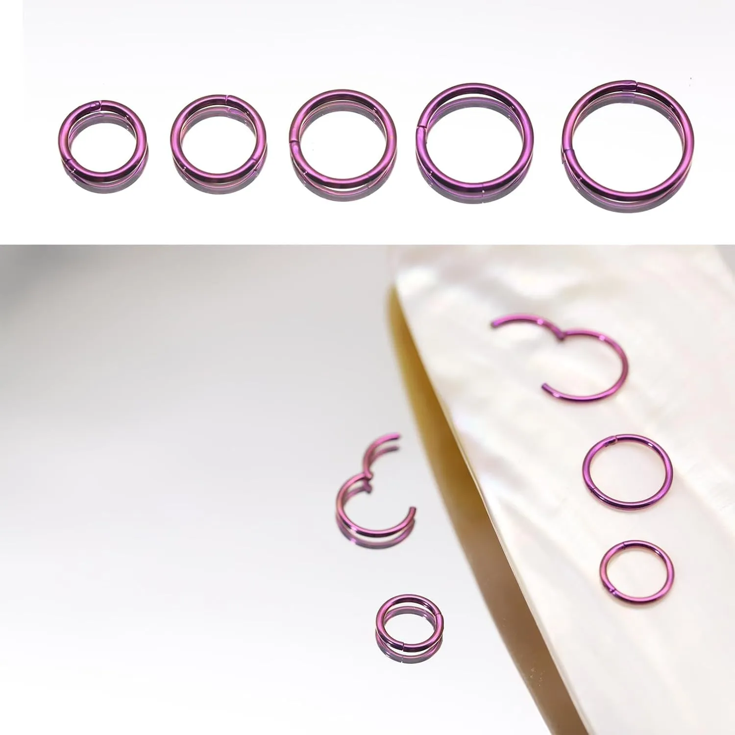 5Pcs G23 Titanium Nose Rings 16G/18G/20G Hinged Clicker Segment Nose Rings Hoop Lip Septum rings Multi-Color Tragus Cartilage Sleeper Earrings 6mm 7mm 8mm 9mm 10mm Hypoallergenic Nose Rings for Women Men