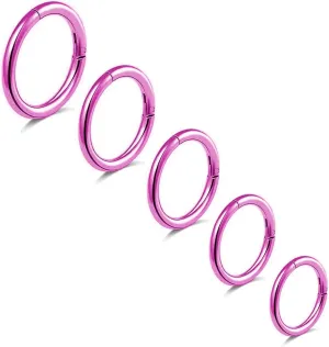 5Pcs G23 Titanium Nose Rings 16G/18G/20G Hinged Clicker Segment Nose Rings Hoop Lip Septum rings Multi-Color Tragus Cartilage Sleeper Earrings 6mm 7mm 8mm 9mm 10mm Hypoallergenic Nose Rings for Women Men