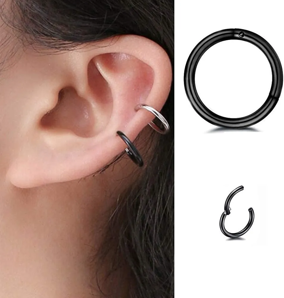 5Pcs Stainless Steel 16G 18G Sleeper Hoop Earrings for Women Men Septum Hinged Clicker Nose Lip Ring Helix Daith Cartilage Tragus Piercings Tiny Small Huggie Hoops Hypoallergenic Sensitive Ears Jewelry