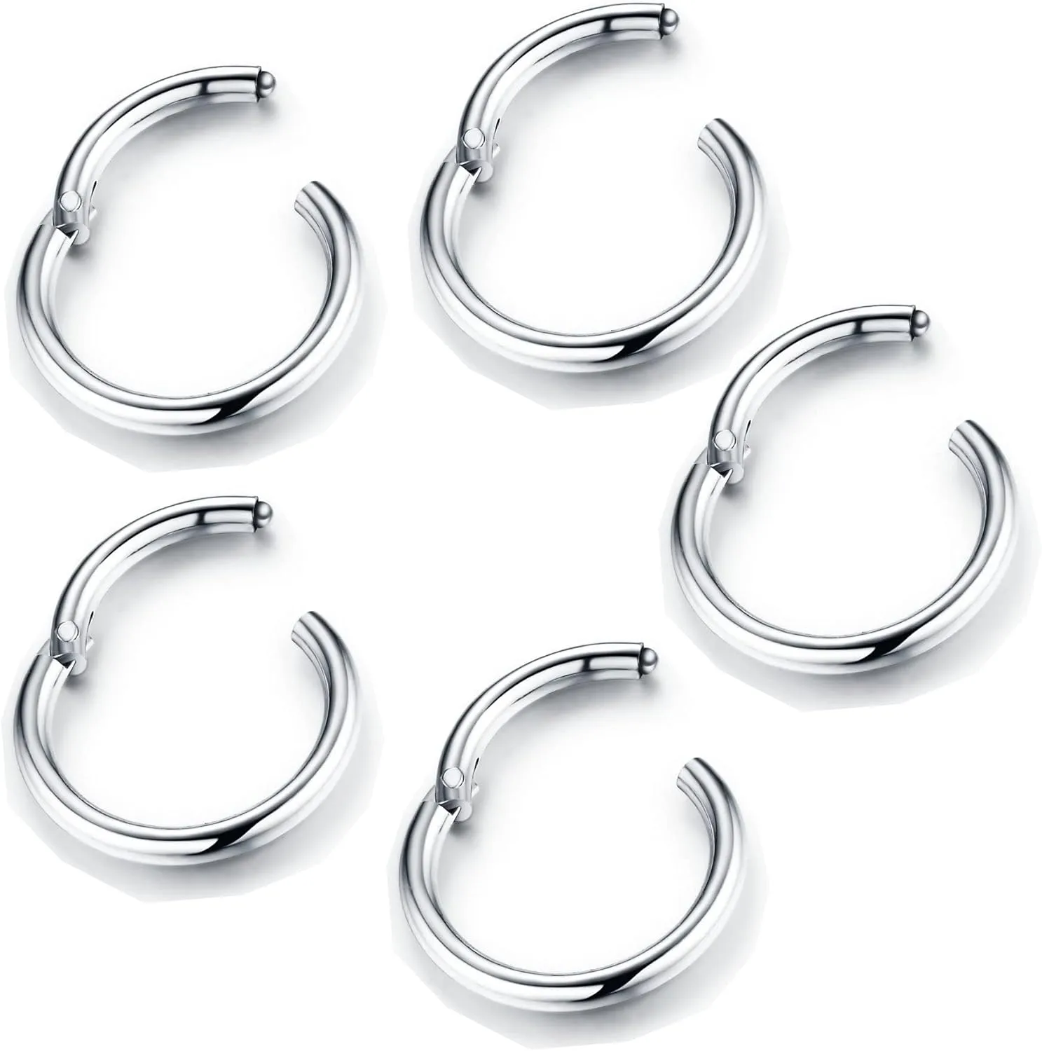 5Pcs Stainless Steel 16G 18G Sleeper Hoop Earrings for Women Men Septum Hinged Clicker Nose Lip Ring Helix Daith Cartilage Tragus Piercings Tiny Small Huggie Hoops Hypoallergenic Sensitive Ears Jewelry