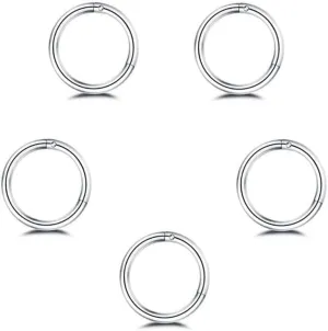 5Pcs Stainless Steel 16G 18G Sleeper Hoop Earrings for Women Men Septum Hinged Clicker Nose Lip Ring Helix Daith Cartilage Tragus Piercings Tiny Small Huggie Hoops Hypoallergenic Sensitive Ears Jewelry