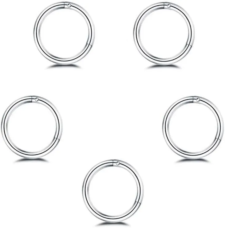 5Pcs Stainless Steel 16G 18G Sleeper Hoop Earrings for Women Men Septum Hinged Clicker Nose Lip Ring Helix Daith Cartilage Tragus Piercings Tiny Small Huggie Hoops Hypoallergenic Sensitive Ears Jewelry