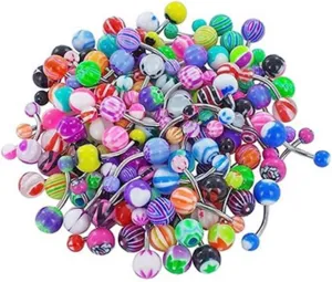 60pcs Assorted Piercing Balls Colorful Nipple Tongue Ring Bars Professional Body Piercing Jewelry Multi Usage Belly Button Rings Mixed Color Acrylic Balls