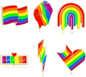 6Pcs Pride Gay Brooch Pin Set Enamel Rainbow Flag Lapel Pins Rainbow Brooches for Backpacks Hats Clothes Bags