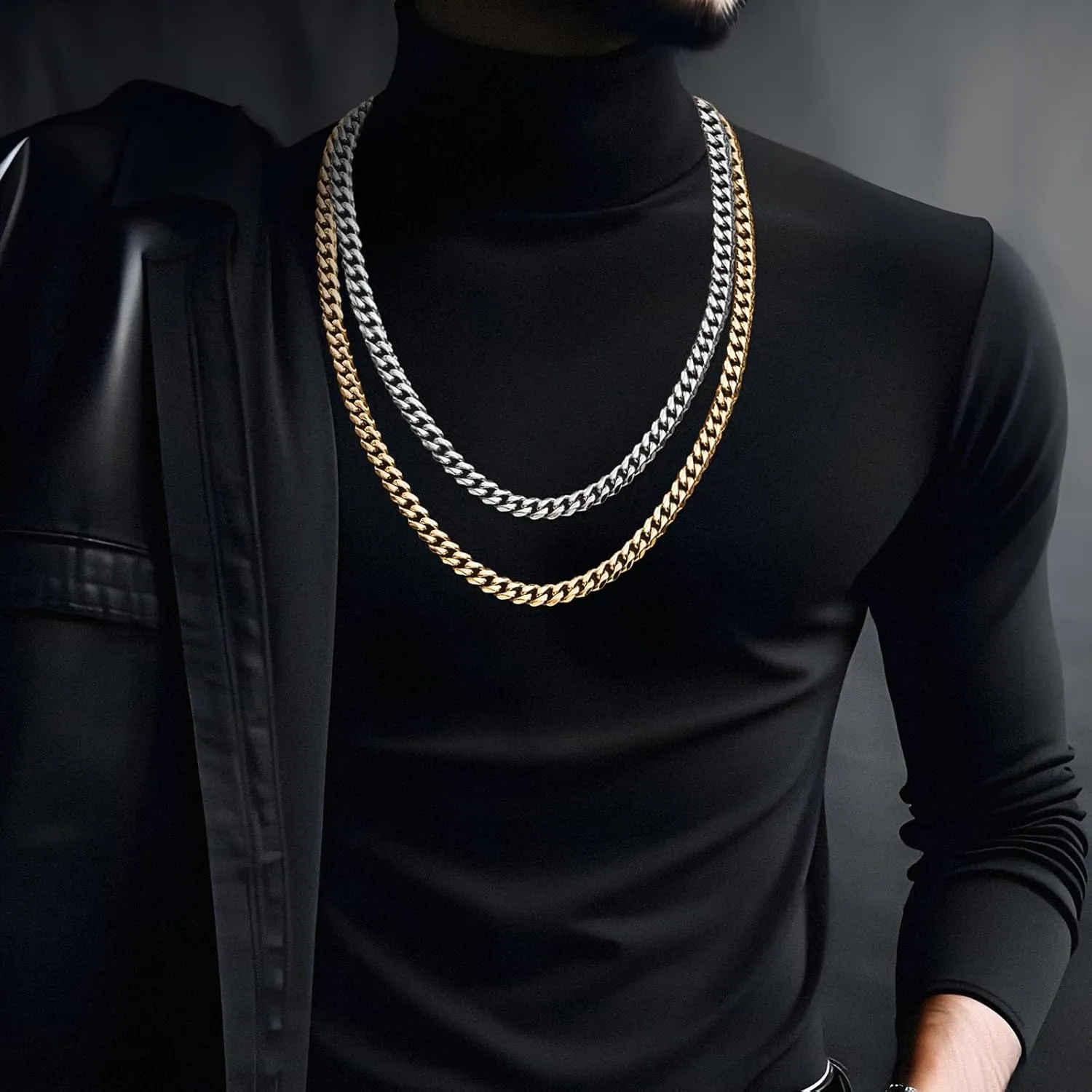 7mm Silver Chain for Men Miami Cuban Link Mens Chain,925 Sterling Silver/14K Gold Plated and 316L Stainless Steel Silver/Gold Chains for Men Necklace