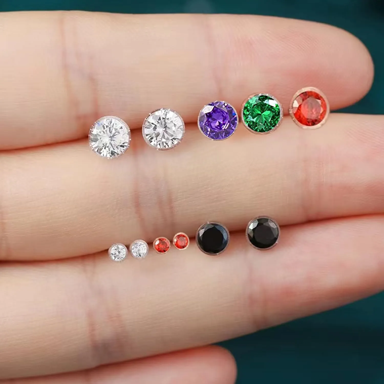 8 Pairs Anti Allergy Plastic Earrings for Sensitive Ears, Include 8 Pairs Silicone Soft earring backs, Plastic Post Earrings for Women, Birthstone Cubic Zirconia Stud Earrings Kit 2mm 3mm 4mm 5mm in one Set