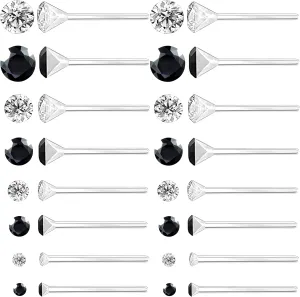 8 Pairs Anti Allergy Plastic Earrings for Sensitive Ears, Include 8 Pairs Silicone Soft earring backs, Plastic Post Earrings for Women, Birthstone Cubic Zirconia Stud Earrings Kit 2mm 3mm 4mm 5mm in one Set