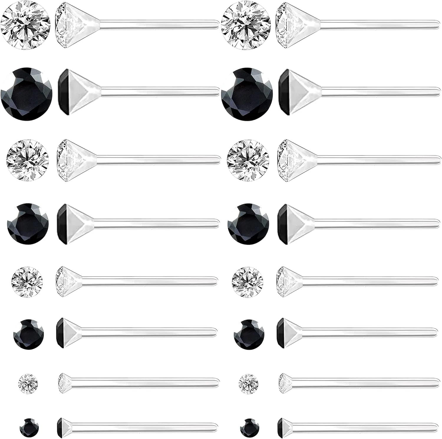 8 Pairs Anti Allergy Plastic Earrings for Sensitive Ears, Include 8 Pairs Silicone Soft earring backs, Plastic Post Earrings for Women, Birthstone Cubic Zirconia Stud Earrings Kit 2mm 3mm 4mm 5mm in one Set
