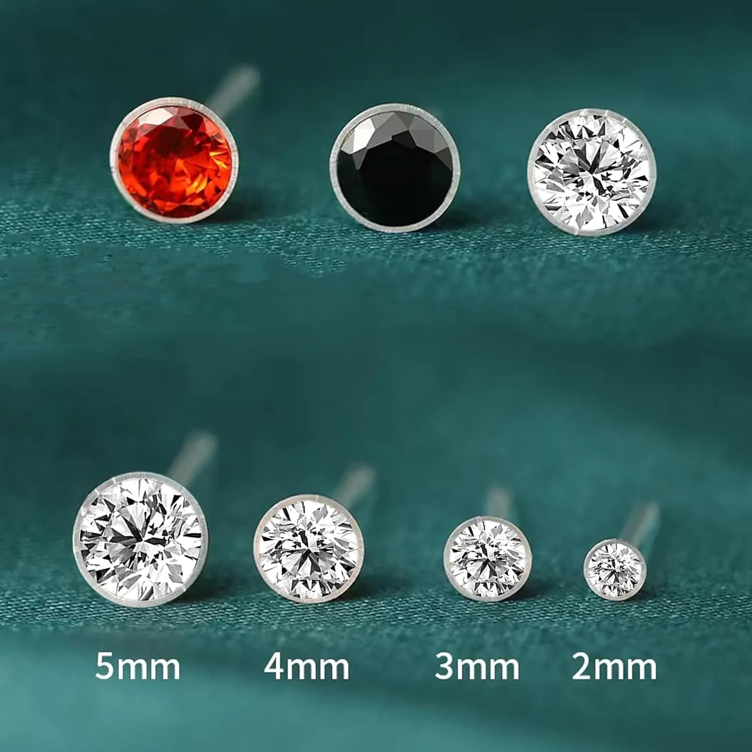 8 Pairs Anti Allergy Plastic Earrings for Sensitive Ears, Include 8 Pairs Silicone Soft earring backs, Plastic Post Earrings for Women, Birthstone Cubic Zirconia Stud Earrings Kit 2mm 3mm 4mm 5mm in one Set
