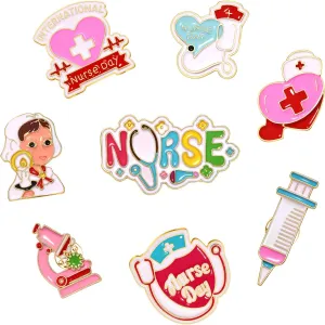 8 Pieces Nurse Enamel Pins Cute Brooch Pins Medicine Enamel Brooches Cartoon Lapel Pins Badges Doctor Nurse Pin Brooches for Nurses' Day Christmas Gift