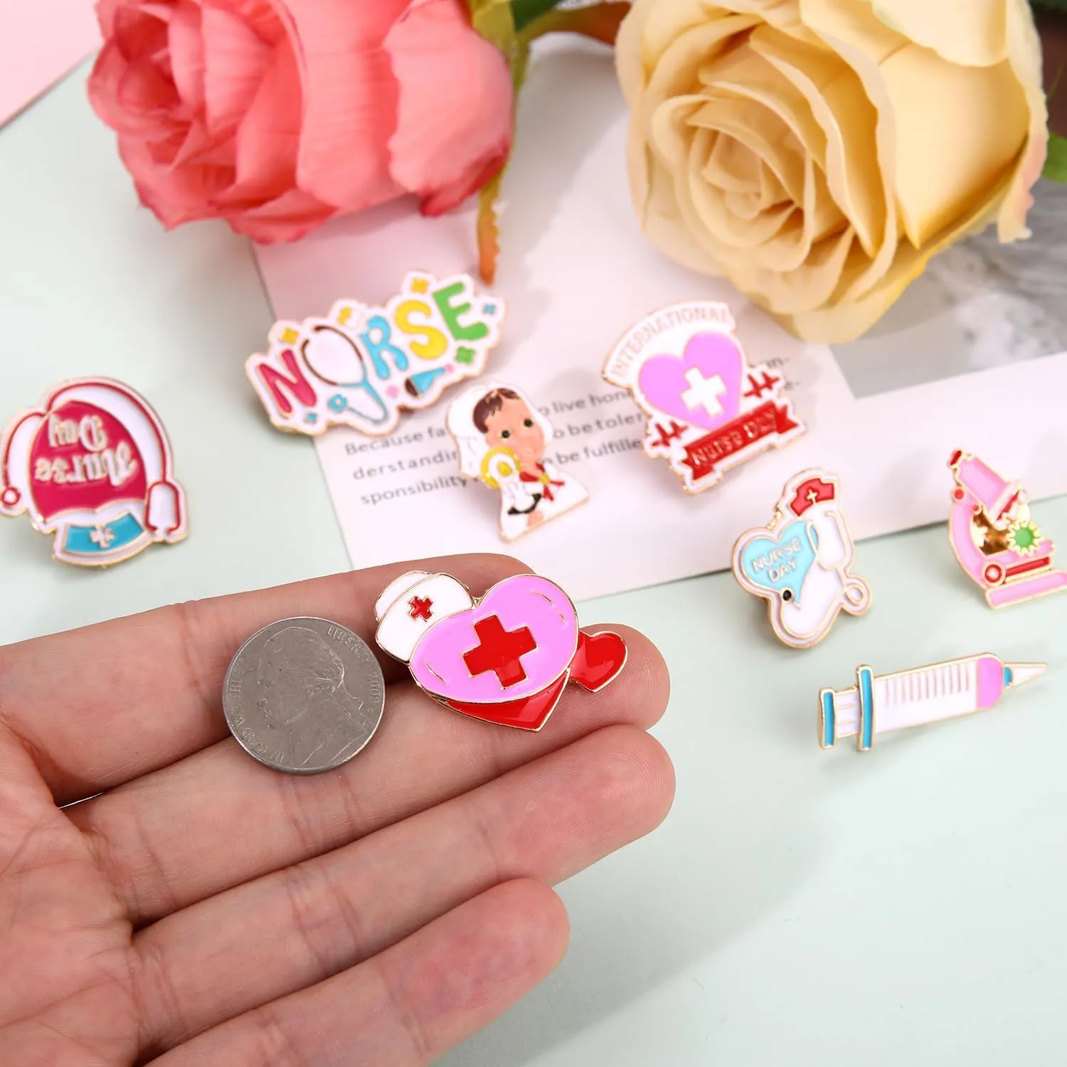 8 Pieces Nurse Enamel Pins Cute Brooch Pins Medicine Enamel Brooches Cartoon Lapel Pins Badges Doctor Nurse Pin Brooches for Nurses' Day Christmas Gift