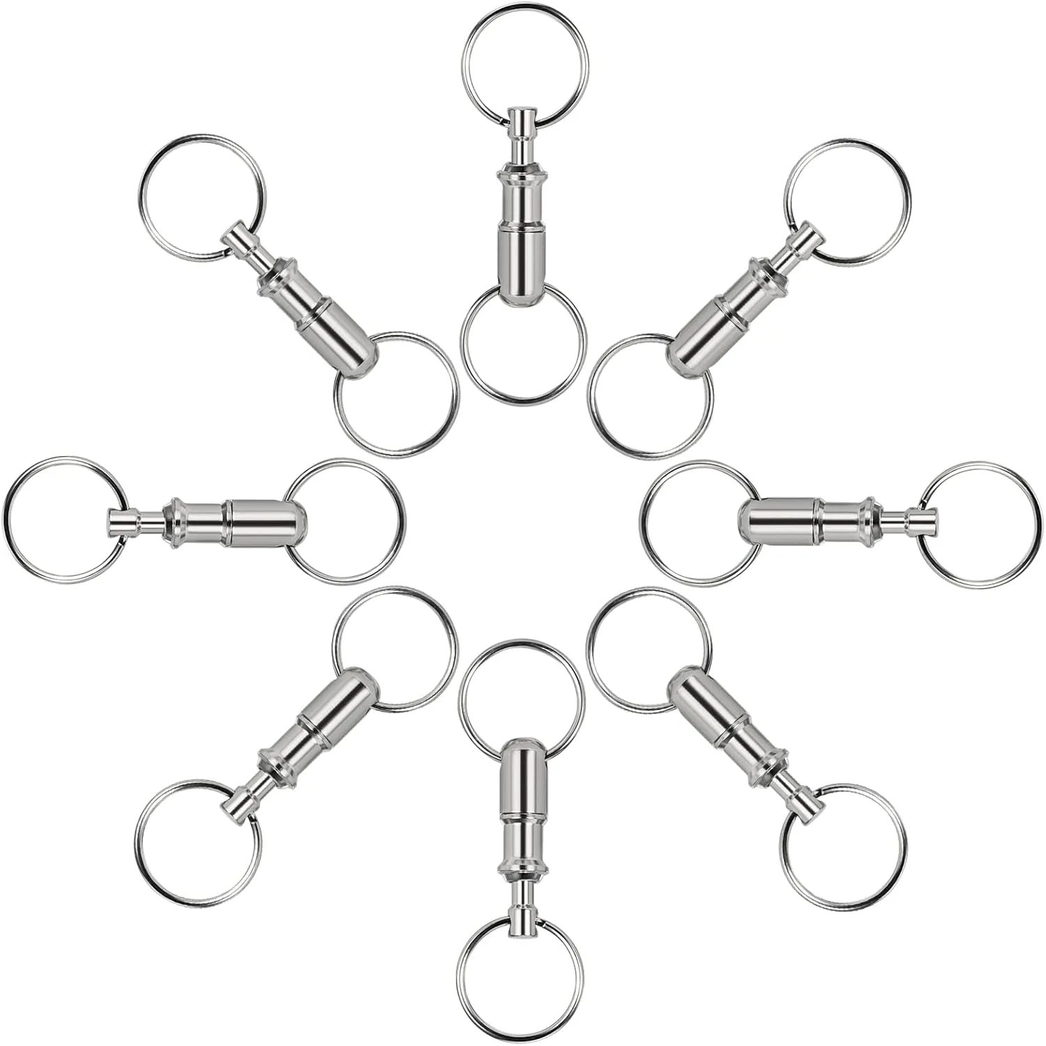 8Pcs/set Upgraded Quick Release Keychain, Uning Detachable Pull Apart Key Rings Keychains Snap Lock Holder Convenient Accessory (Silver)
