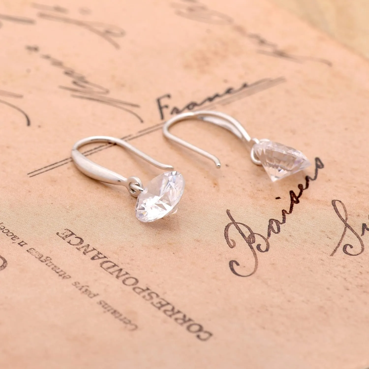 925 Sterling Silver 3ct Diamond Imitation Cubic Zirconia Crystal Dangling Earrings, White