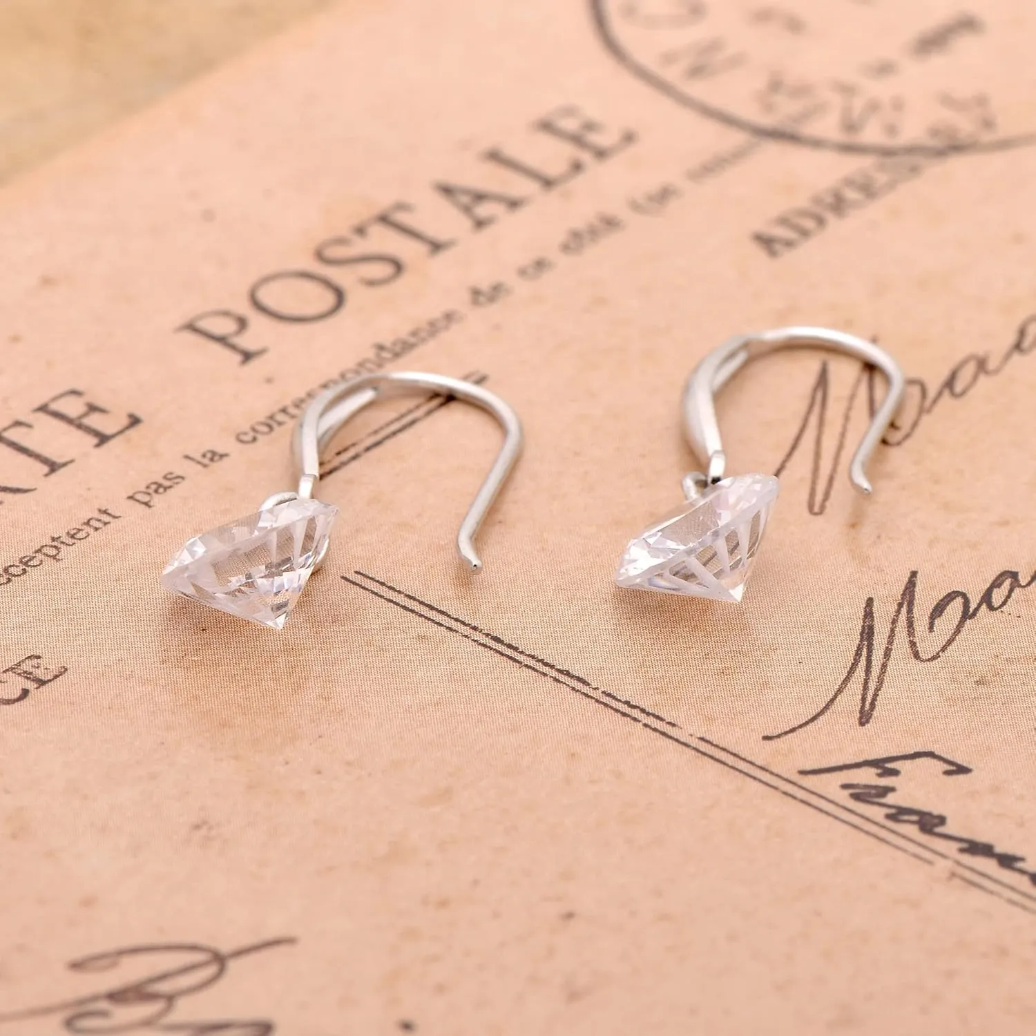 925 Sterling Silver 3ct Diamond Imitation Cubic Zirconia Crystal Dangling Earrings, White