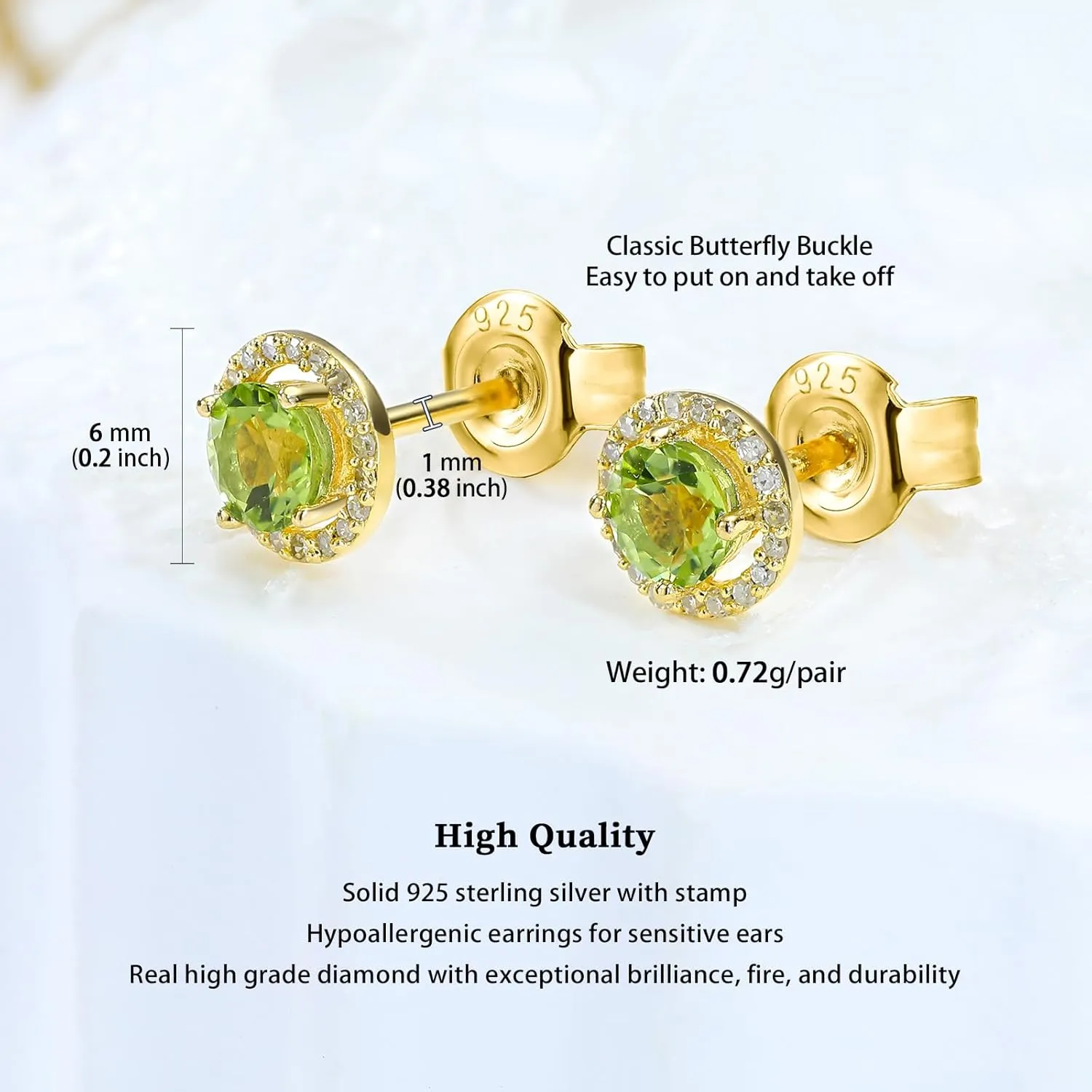 925 Sterling Silver Birthstone Stud Earrings for Women Men, Oval/Round/Sqaure/Octagon Cut Created Sapphire/Amethyst/Emerald/Ruby/Peridot/Opal Solitaire Diamond Halo Earrings