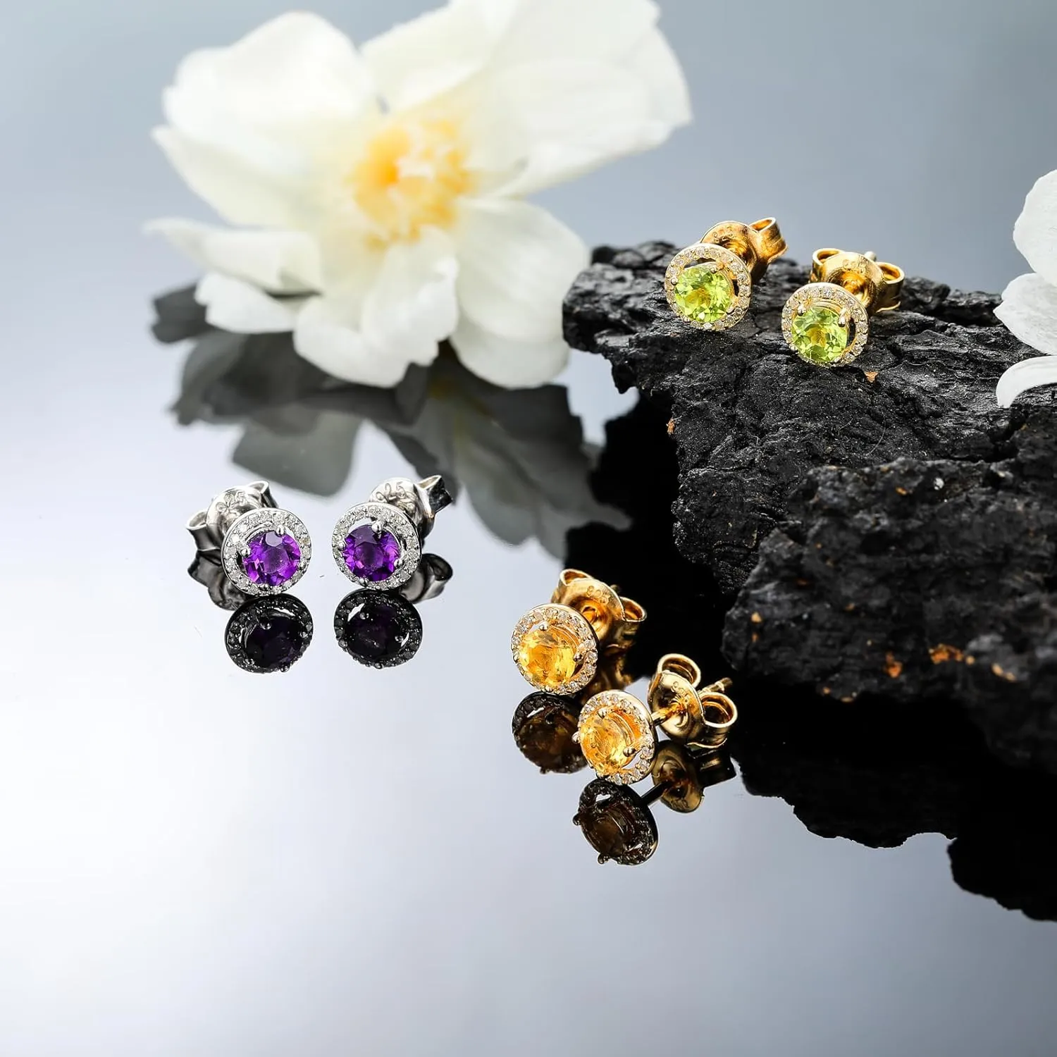 925 Sterling Silver Birthstone Stud Earrings for Women Men, Oval/Round/Sqaure/Octagon Cut Created Sapphire/Amethyst/Emerald/Ruby/Peridot/Opal Solitaire Diamond Halo Earrings