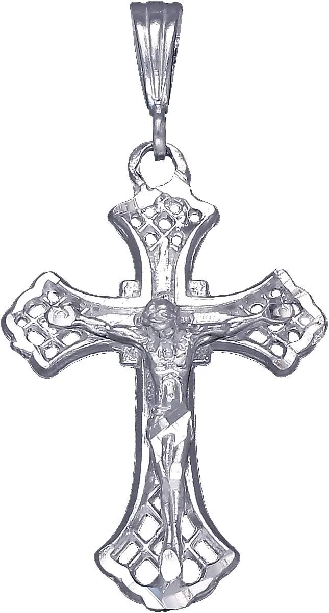 925 Sterling Silver Cross with Jesus Pendant Necklace with Diamond-Cut and Chain