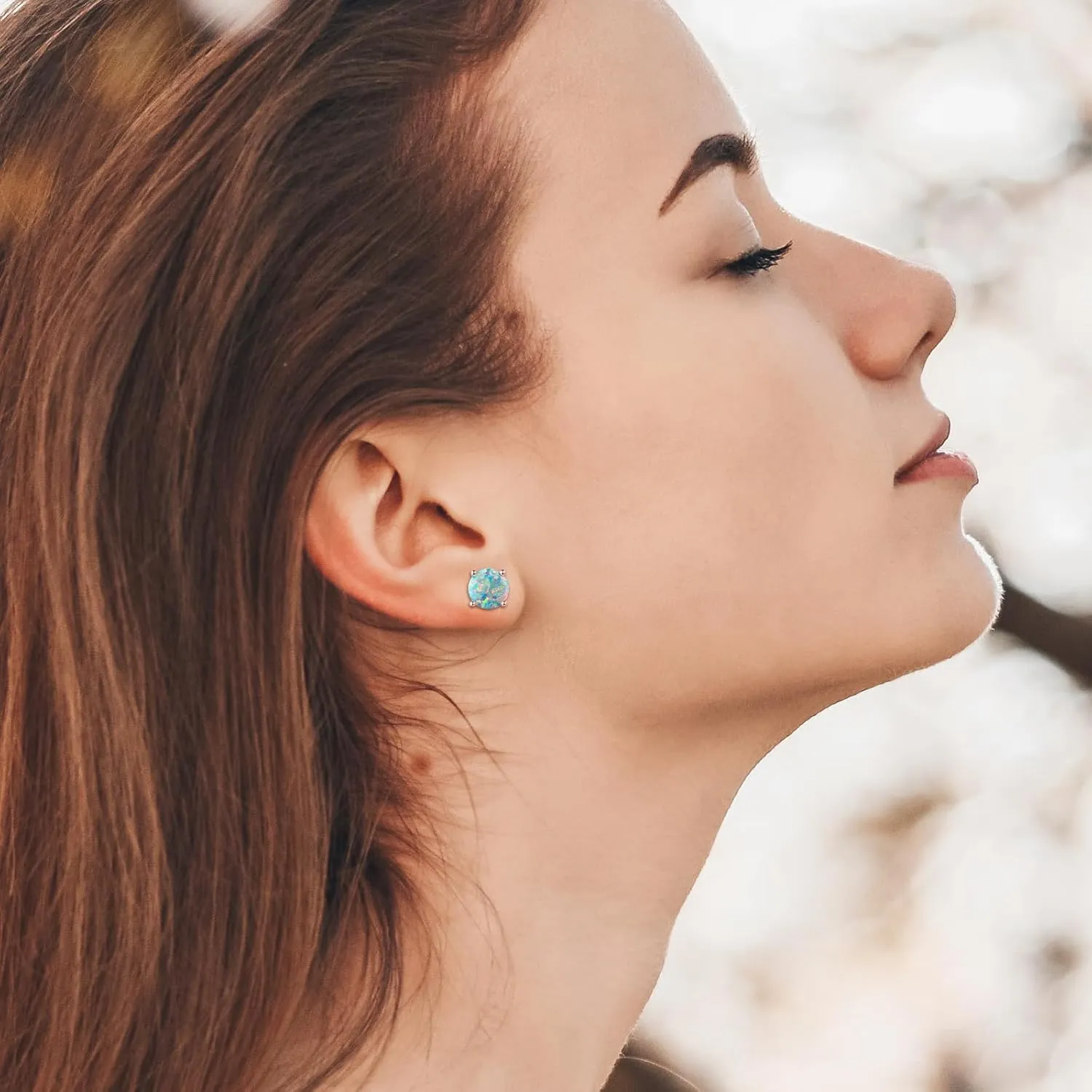 925 Sterling Silver Hypoallergenic Opal Stud Earrings, Opal October Birthstone Earrings for Women