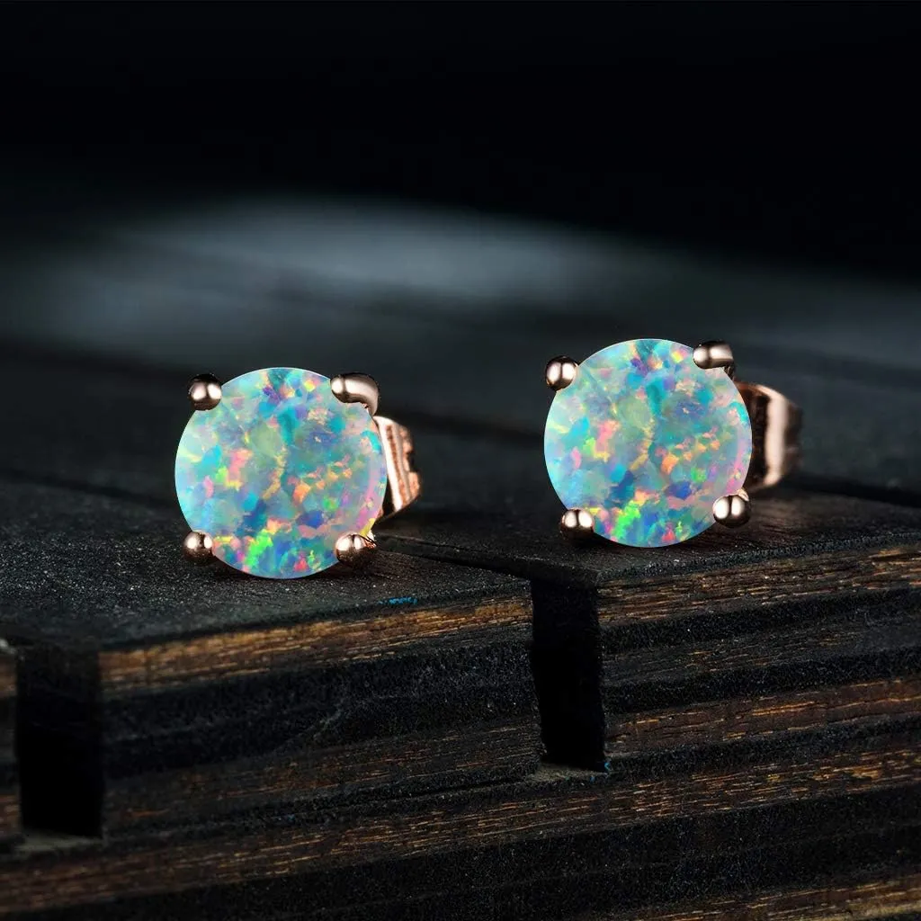 925 Sterling Silver Hypoallergenic Opal Stud Earrings, Opal October Birthstone Earrings for Women