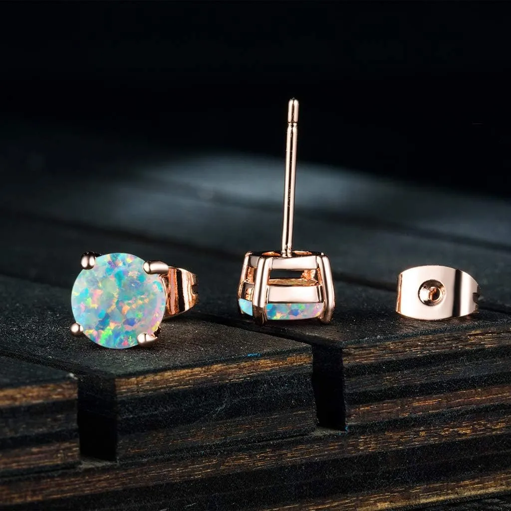 925 Sterling Silver Hypoallergenic Opal Stud Earrings, Opal October Birthstone Earrings for Women